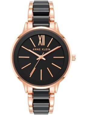 Anne Klein Women's Rose Gold Black Analog Quartz Resin Bracelet Luxury Watch